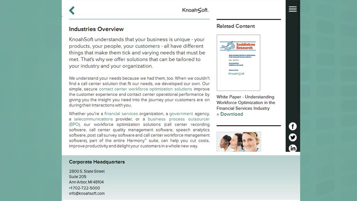 Slide 2:Project portfolio screen shot for Financials for Office 365 Kentico Web Design & Development project