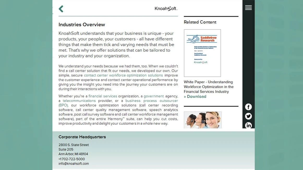 Slide 2:Project portfolio screen shot for Financials for Office 365 Kentico Web Design & Development project